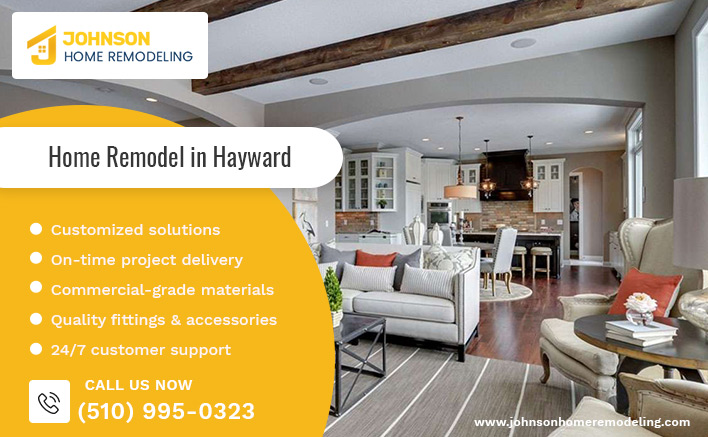 Johnson Home Remodeling specialties listed over a stylish living room